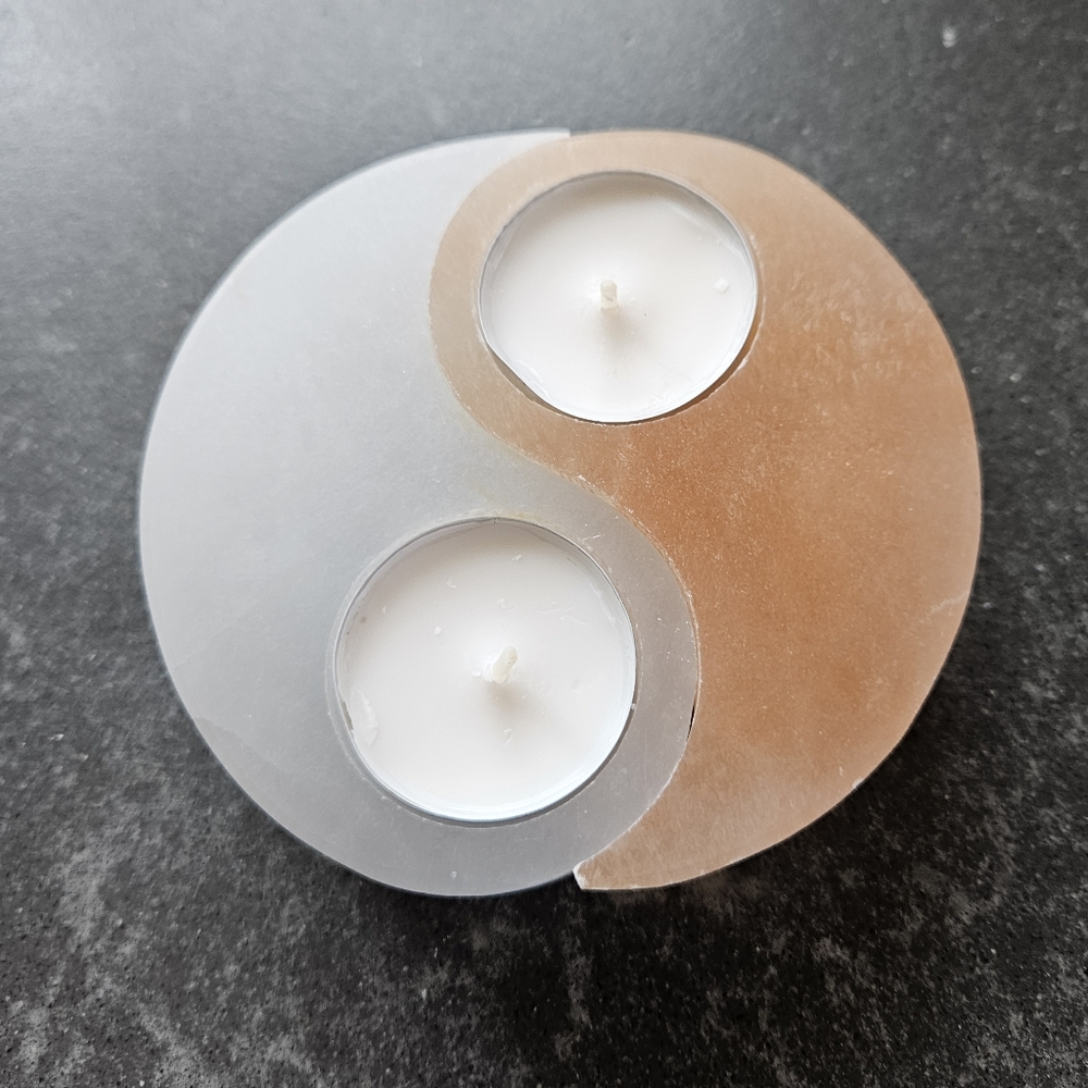 Selenite Candle Holder Yin Yang